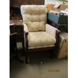 UPHOLSTERED FIRE SIDE CHAIR WIDTH APPROX 64CM