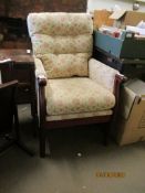 UPHOLSTERED FIRE SIDE CHAIR WIDTH APPROX 64CM
