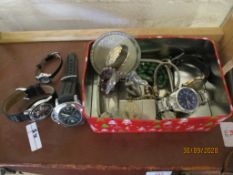 ** WITHDRAWN ** BOX CONTAINING COSTUME JEWELLERY AND WRIST WATCHES BY PANERAI FIRENZE