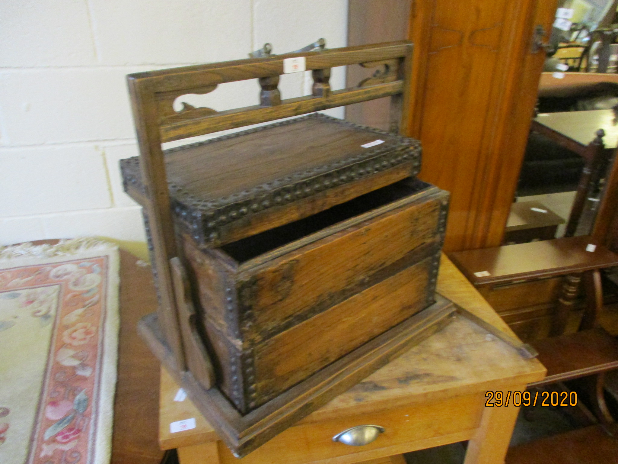 VINTAGE SHOE SHINE TYPE BOX WITH METAL STUDDED MOUNTS, 53CM WIDE - Image 2 of 2