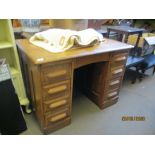 LIGHT OAK TWIN PEDESTAL DESK (FORMERLY THE BASE WITH A ROLL TOP DESK), 107CM WIDE