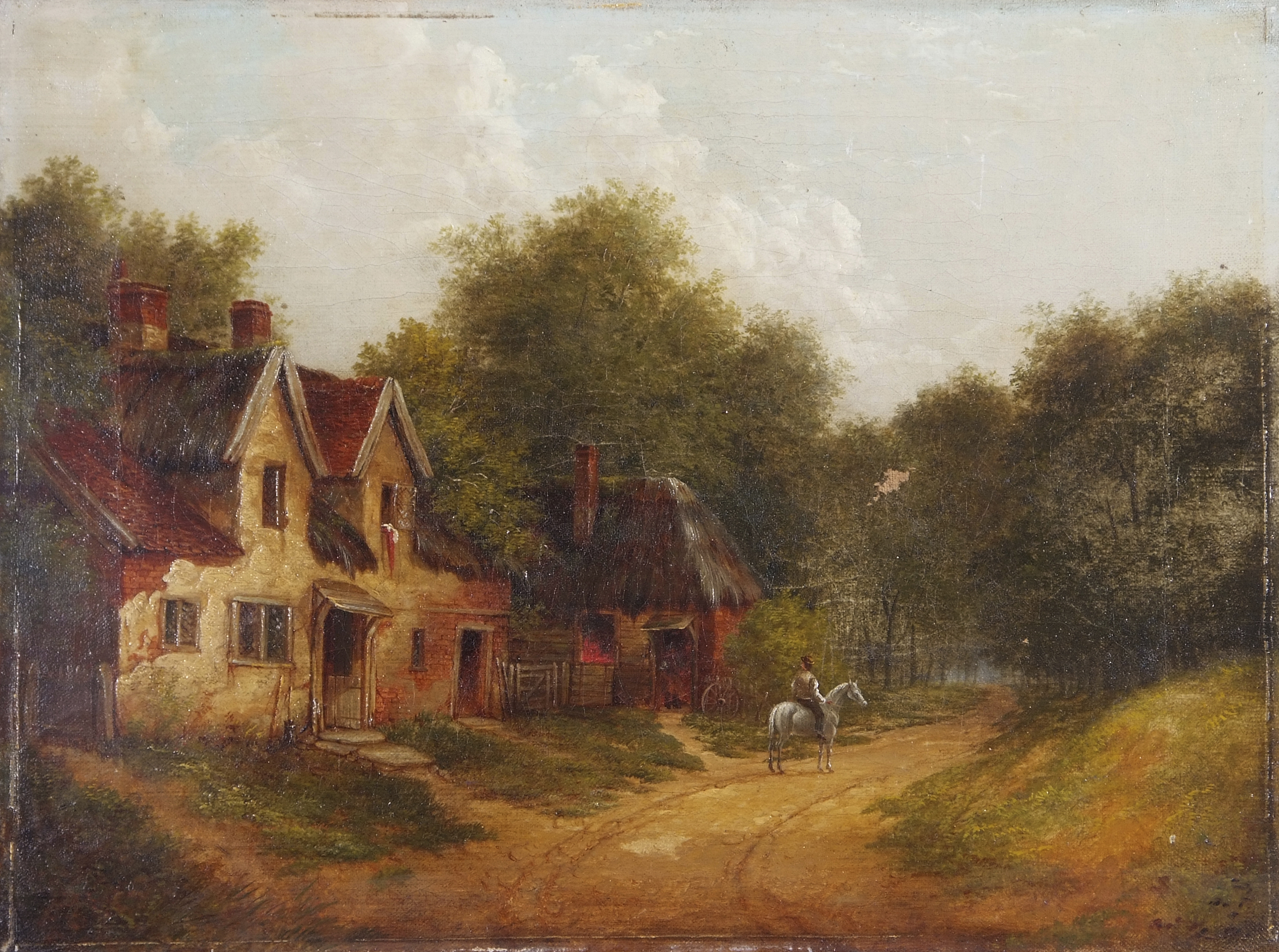 Edward Littlewood (1863-1896), Figure on Horse before a Cottage in Woodland, oil on canvas, 31 x