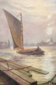 Stephen John Batchelder (1849-1932), Wherry at Yarmouth, oil on canvas, signed and dated 1895, lower