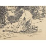 Harry Becker (1865-1928), "Sheep shearing 1915", black and white lithograph, 26 x 34cm