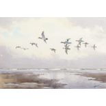 •AR John Cyril Harrison (1898-1985), "Over the tideway - Widgeon", watercolour, signed lower