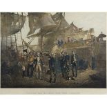After Thomas J Barker, "Nelson on board The San Joseph", hand coloured lithograph, 45 x 63cm