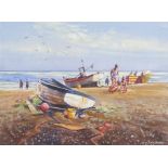 •AR Michael J Sanders (born 1959), Beach scene, watercolour, signed lower right, 29 x 40cm