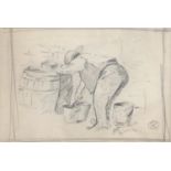 •AR Sir Alfred James Munnings, PRA, (1878-1959), The pig man, pencil drawing , 9 x 14cm Note: this