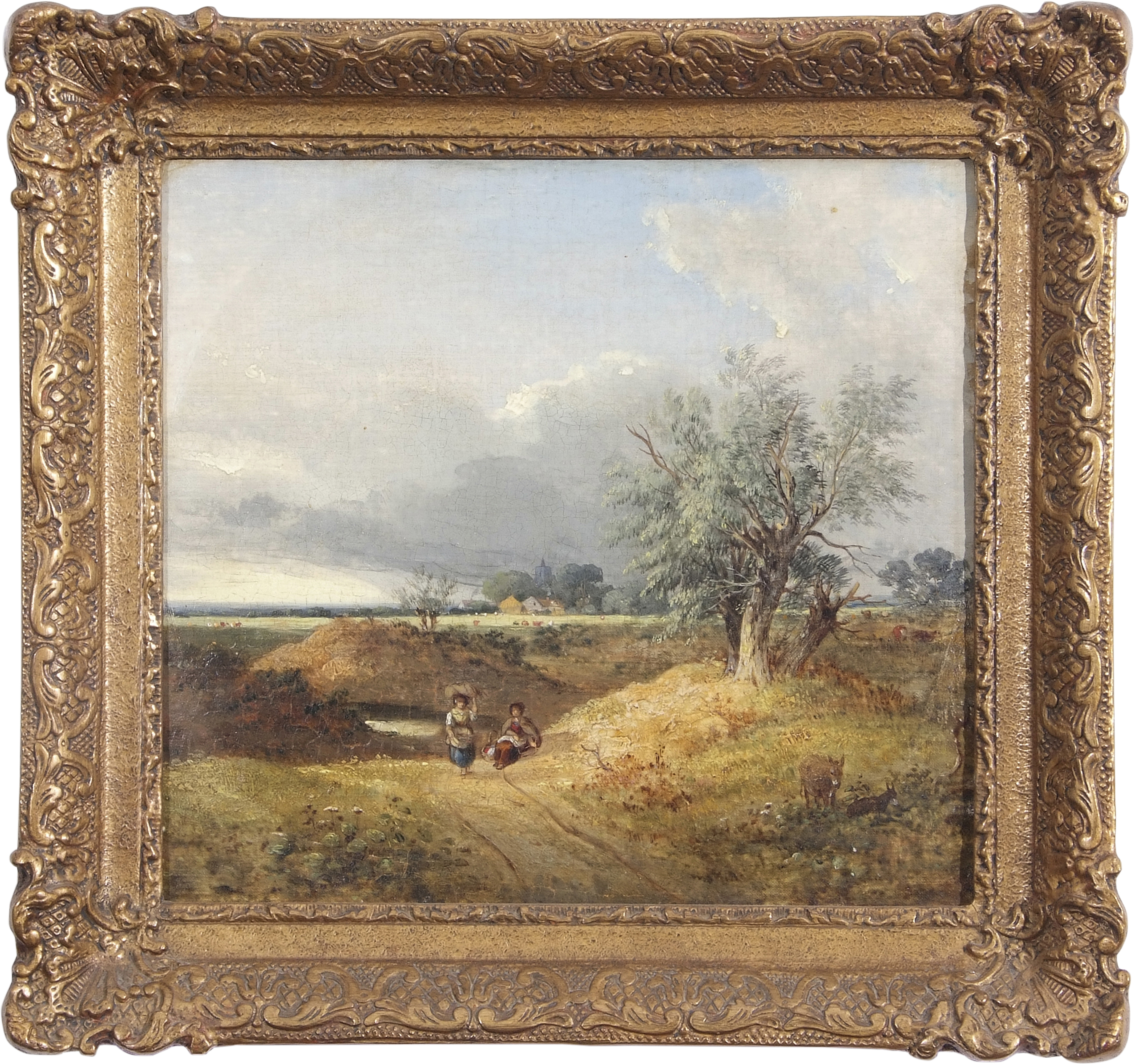 Samuel David Colkett (1800-1863), Landscape with figures in a lane, oil on panel, 29 x 31cm.