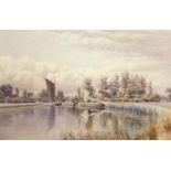 Stephen John Batchelder (1849-1932), Broads scene with wherries, watercolour, signed lower left,