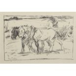 Harry Becker (1865-1928), Heavy horses, 1914, black and white lithograph, 15 x 24cm