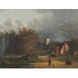 John Berney Ladbrooke (1803-1879),"Trowse Church and Common", oil on canvas, 16 x 21cm.