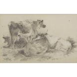 Attributed to Arthur James Stark (1831-1902), Cattle, pencil drawing, 20 x 32cm