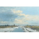 •AR Ian Houston (born 1934), "Winter sunlight - Halvergate Marshes", oil on board, signed lower