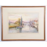 •AR John Sutton (born 1935), "Wherries by Bishops Bridge in 1900", watercolour, signed lower