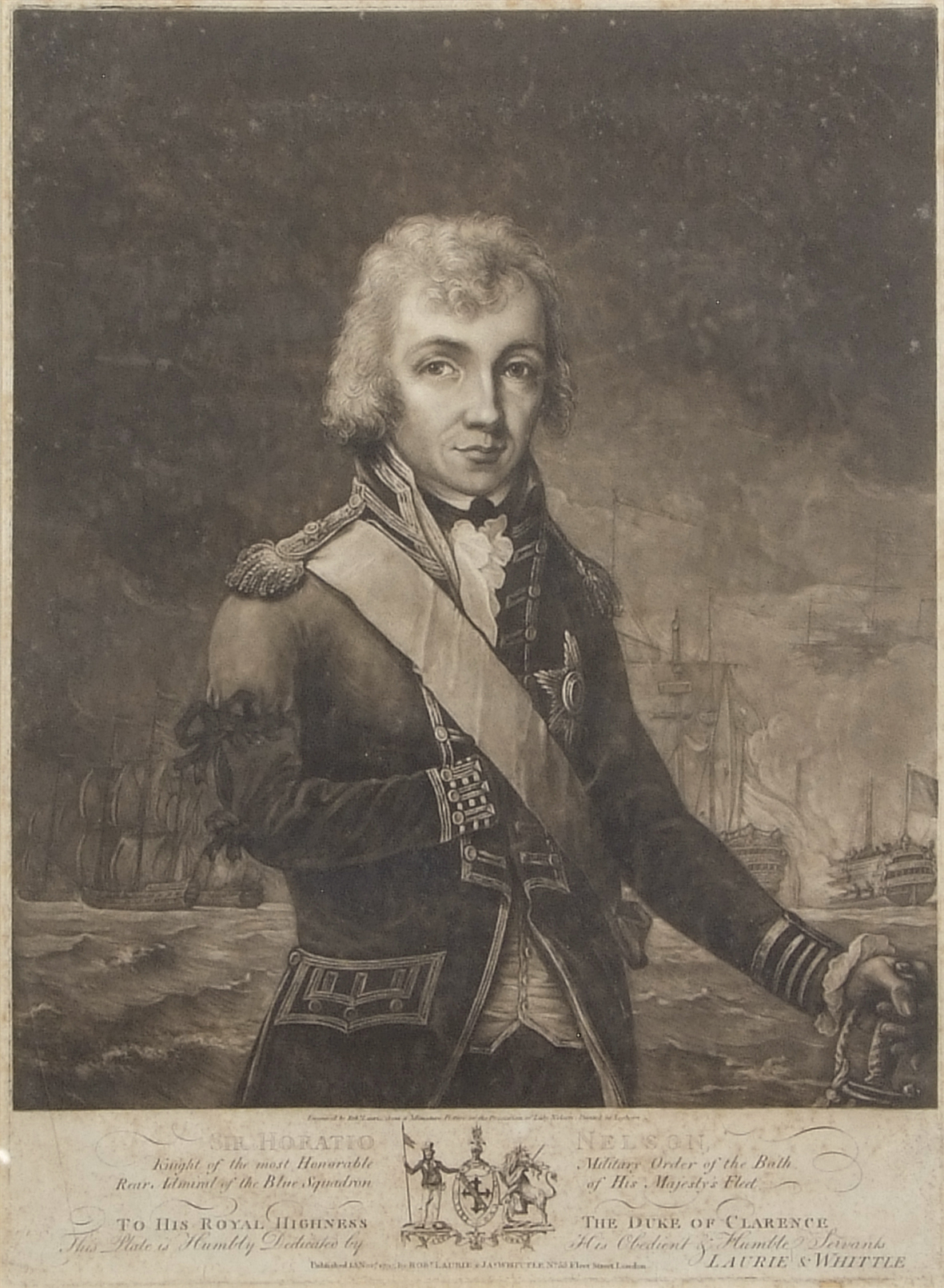 After Robert Laurie, "Sir Horatio Nelson", black and white mezzotint, published by Laurie & Whittle,