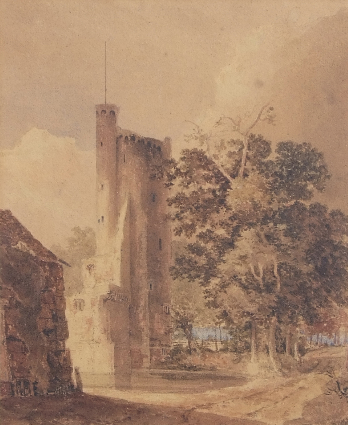 John Berney Crome (1794-1842), 'Caister Castle', watercolour, 30 x 24cm,