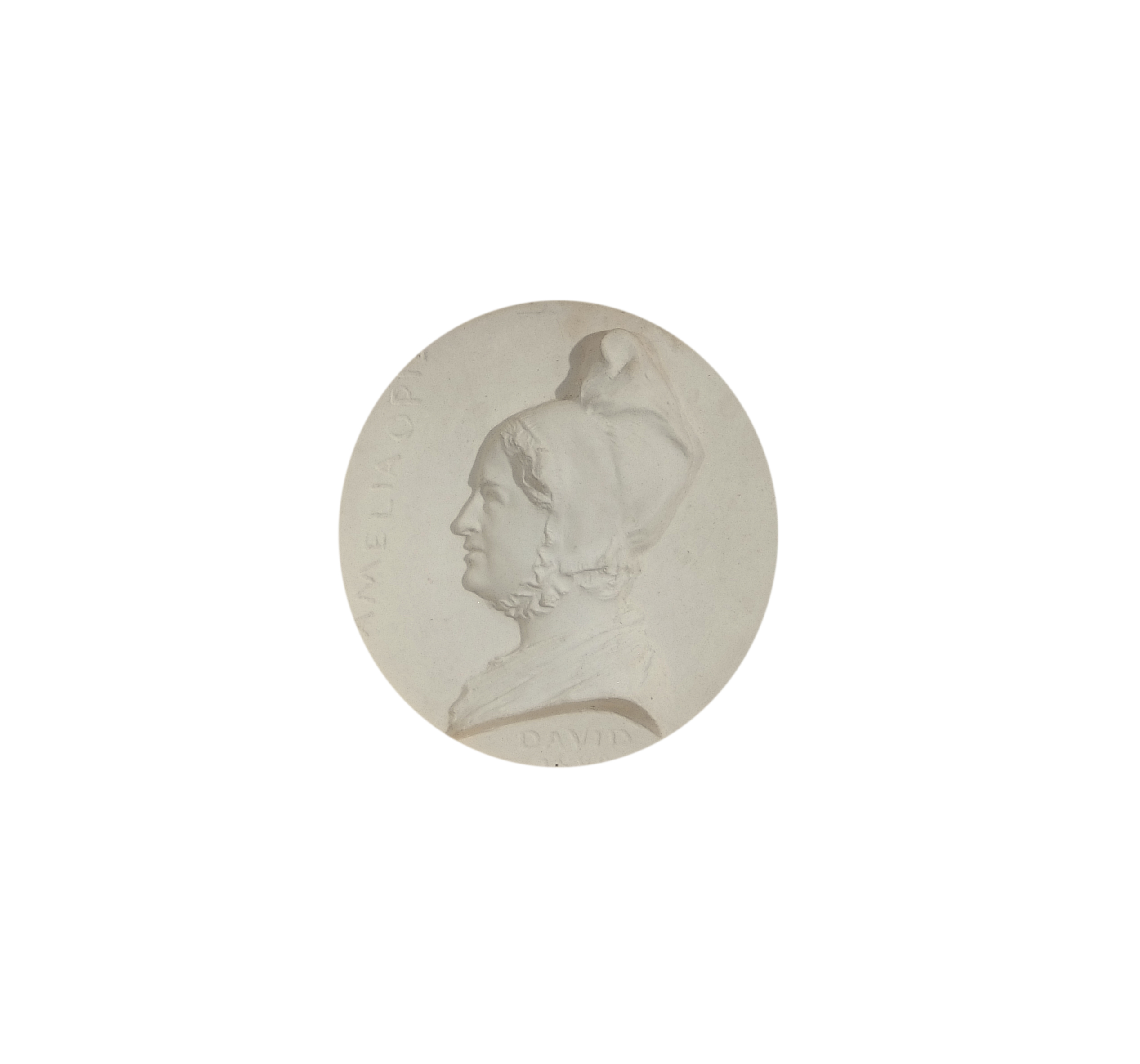 Pierre Jean David D'Angers (1788-1856), framed plaster medallion of Amelia Opie, together with a - Image 2 of 3