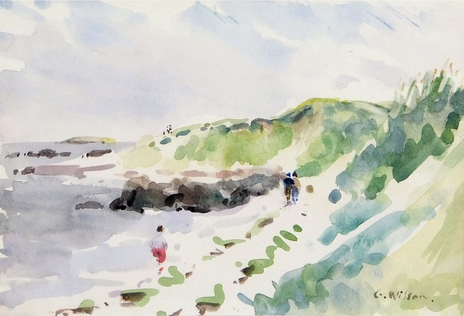 •AR Geoffrey Wilson (1920-2010), Coastal scene and landscape, pair of watercolours, both signed,