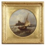 John Moore of Ipswich (1820-1902), Harbour Entrance, oil on panel, signed lower centre, 30cm diam