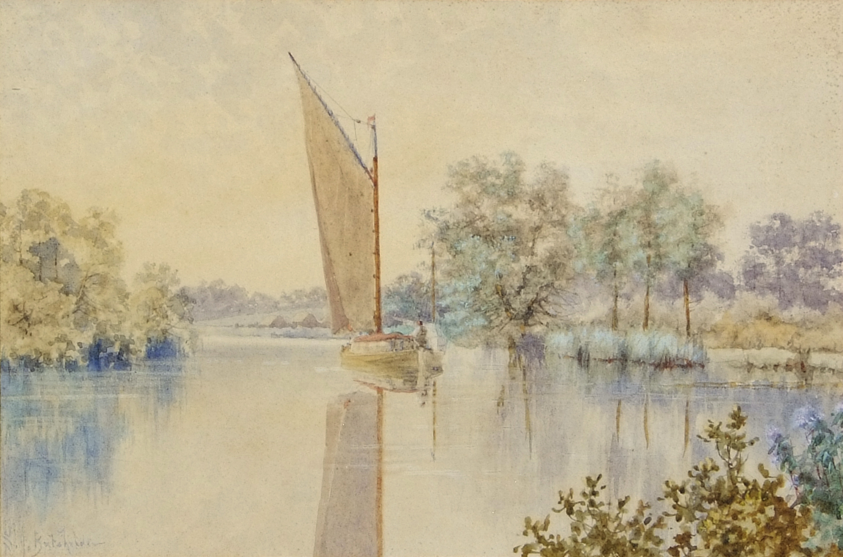 Stephen John Batchelder (1849-1932), "Near Wroxham", watercolour, signed lower left, 19 x 29cm