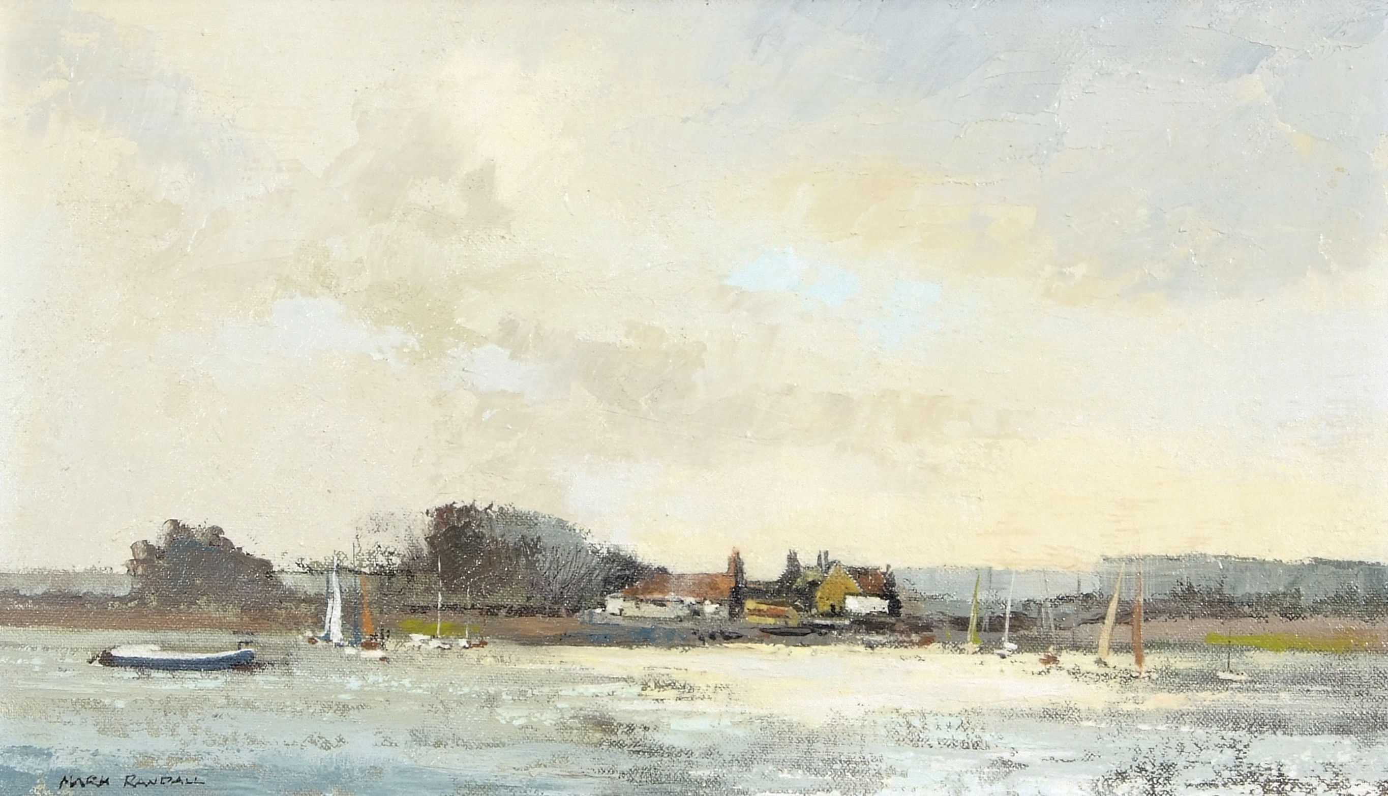 •AR Mark Randall (20th century), "Clouds at Pin Mill", oil on board, signed lower left, 22 x 37cm