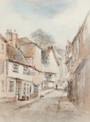 AR Arthur Edward Davies, RBA, RCA (1893-1988), "Elm Hill, Norwich", pencil and watercolour, signed