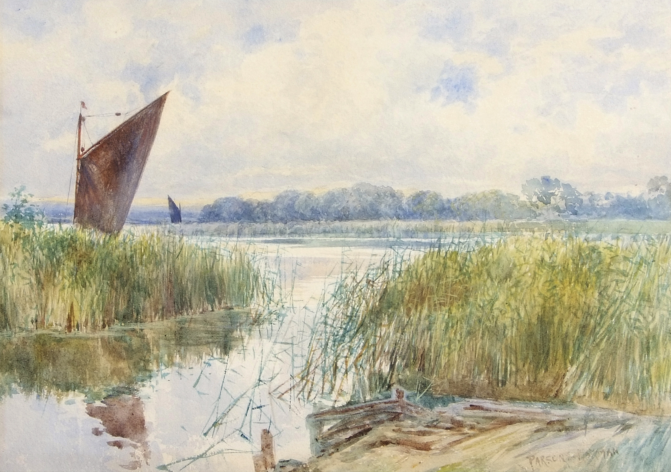 George Parsons Norman (1840-1914), Broadland scene, watercolour, signed lower right, 32 x 45cm