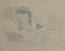 John Sell Cotman (1782-1842), Castle in River Landscape with Cattle, pencil drawing, 26 x 32cm,