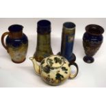 Group of mid-20th century Royal Doulton stonewares including a vase with a scrolling floral