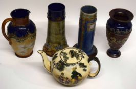 Group of mid-20th century Royal Doulton stonewares including a vase with a scrolling floral