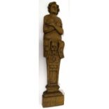Hardwood ecclesiastical style caryatid figure, 75cm high