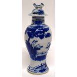 Chinese porcelain blue and white vase and cover with a Kangxi type design, 21cm high