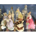 Group of Continental porcelain models of young girls, various activities, some from the Leonardo