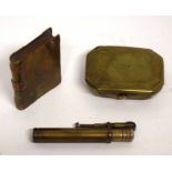 Vintage base metal lighter, snuff box etc