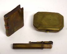 Vintage base metal lighter, snuff box etc