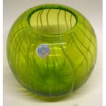 Swedish Art Glass green coloured glass vase with a swirling white design, paper label for Sweden