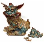 Large Oriental model of a temple dog or dragon, 48cm high (a/f)