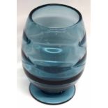 Large blue Whitefriars Art glass vase with engraved numerals to base, and a ribbed design, circa 19