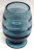 Large blue Whitefriars Art glass vase with engraved numerals to base, and a ribbed design, circa 19