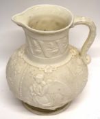 Worcester (Kerr & Binns) mid-19th century Parian ware jug modelled in relief with cherubs