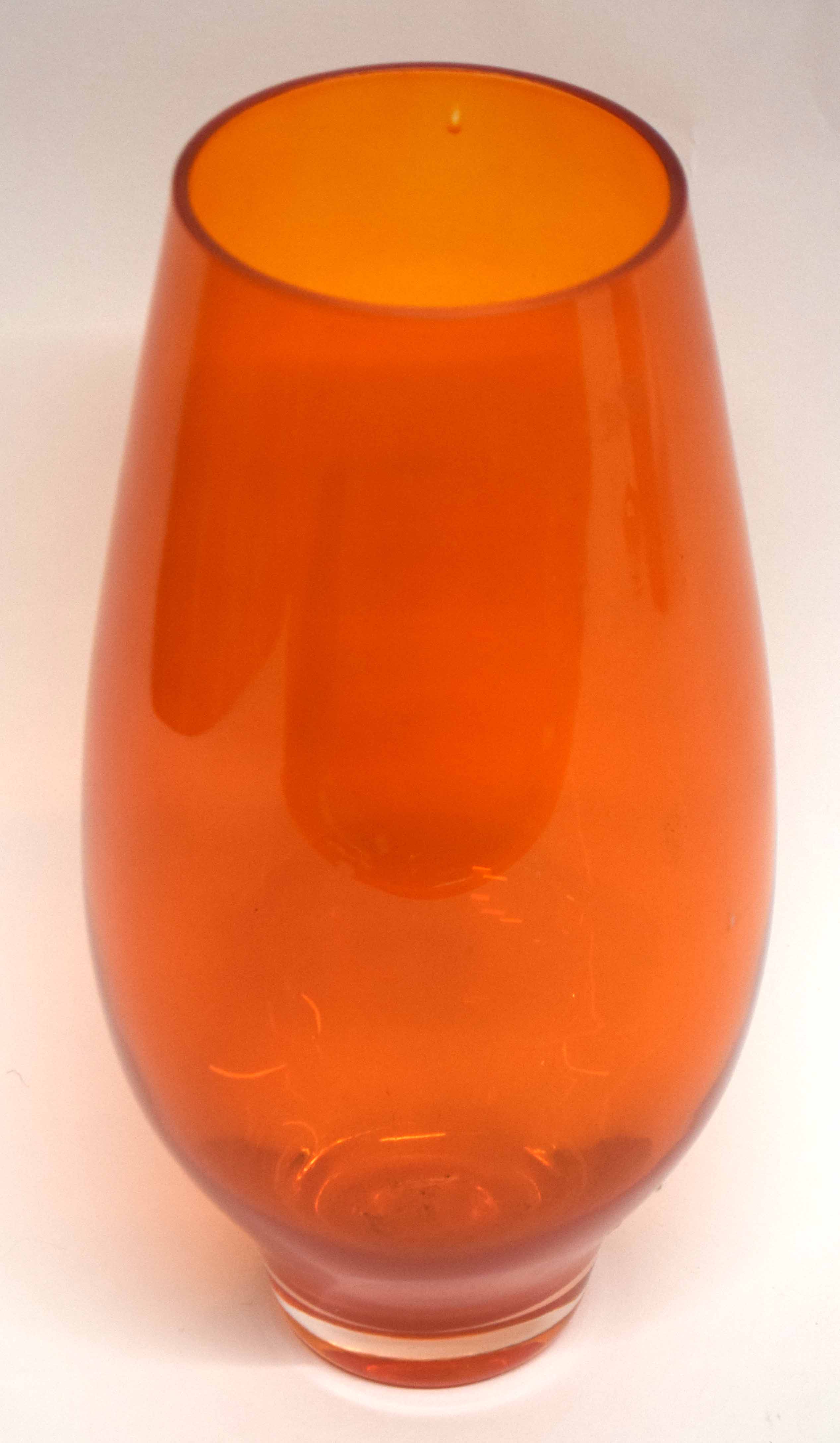 Orange Murano glass vase with Murano label to side, 25cm high