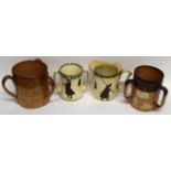 Group of four Doulton jugs comprising a Harvestware tyg with typical designs, together with a