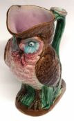 Late 19th century French Majolica jug modelled as an owl in Minton style, 28cm high