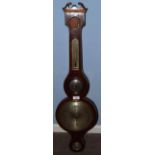 19th century mahogany wheel barometer retailed by Pattrick of Wisbeach (a/f), 97cm long