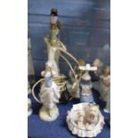 Extensive group of Lladro style figures and a lamp base (a/f)