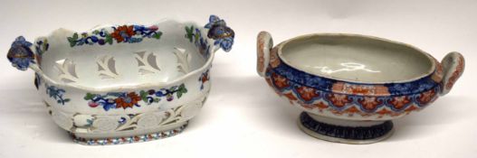 Early 19th century Japan opaque china pattern pierced bowl together with a further tureen with Imari