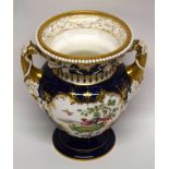 Early 20th century Royal Worcester vase decorated in 18th century style, the blue ground with