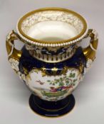 Early 20th century Royal Worcester vase decorated in 18th century style, the blue ground with