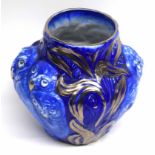 Unusual Burleigh ware vase, the body modelled with groups of owls in relief decorated in blue and